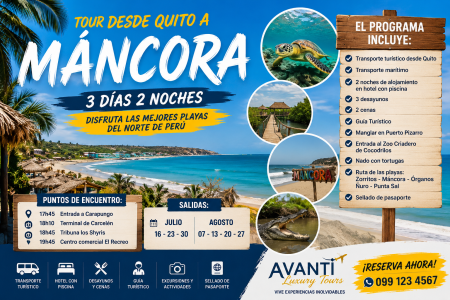 tour desde quito a Mancora Perú
