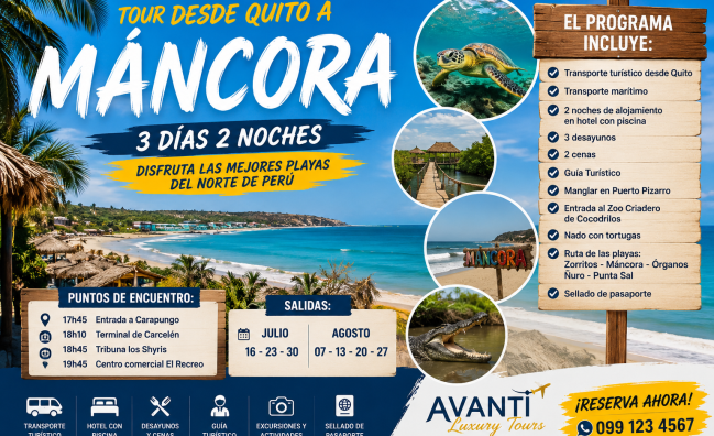 tour desde quito a Mancora Perú