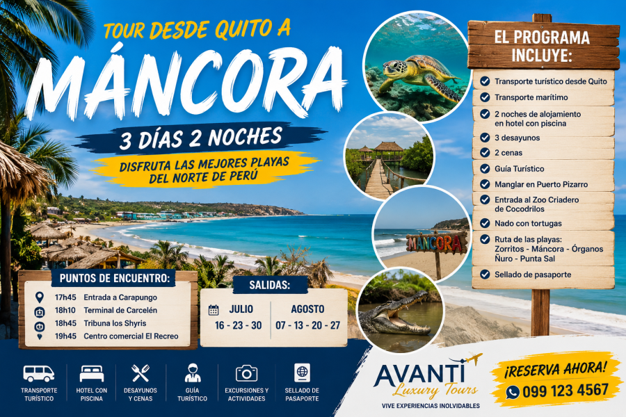 tour desde quito a Mancora Perú