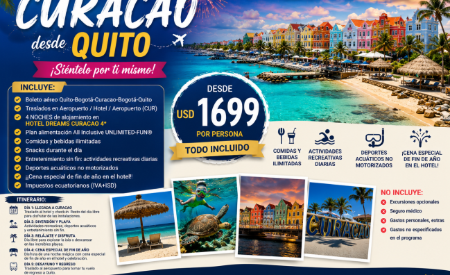 tour de fin de año a curacao desde quito